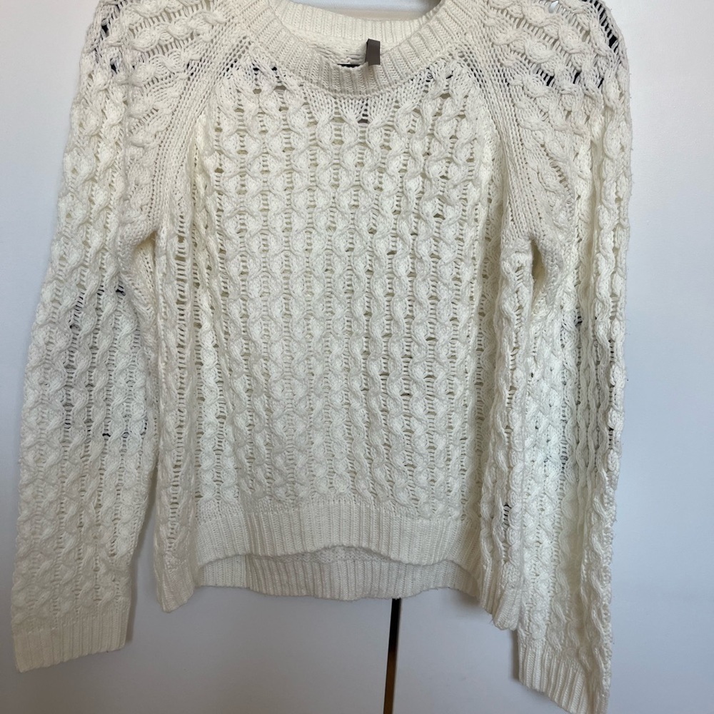 Cream Crew Neck Cable Knit Sweater